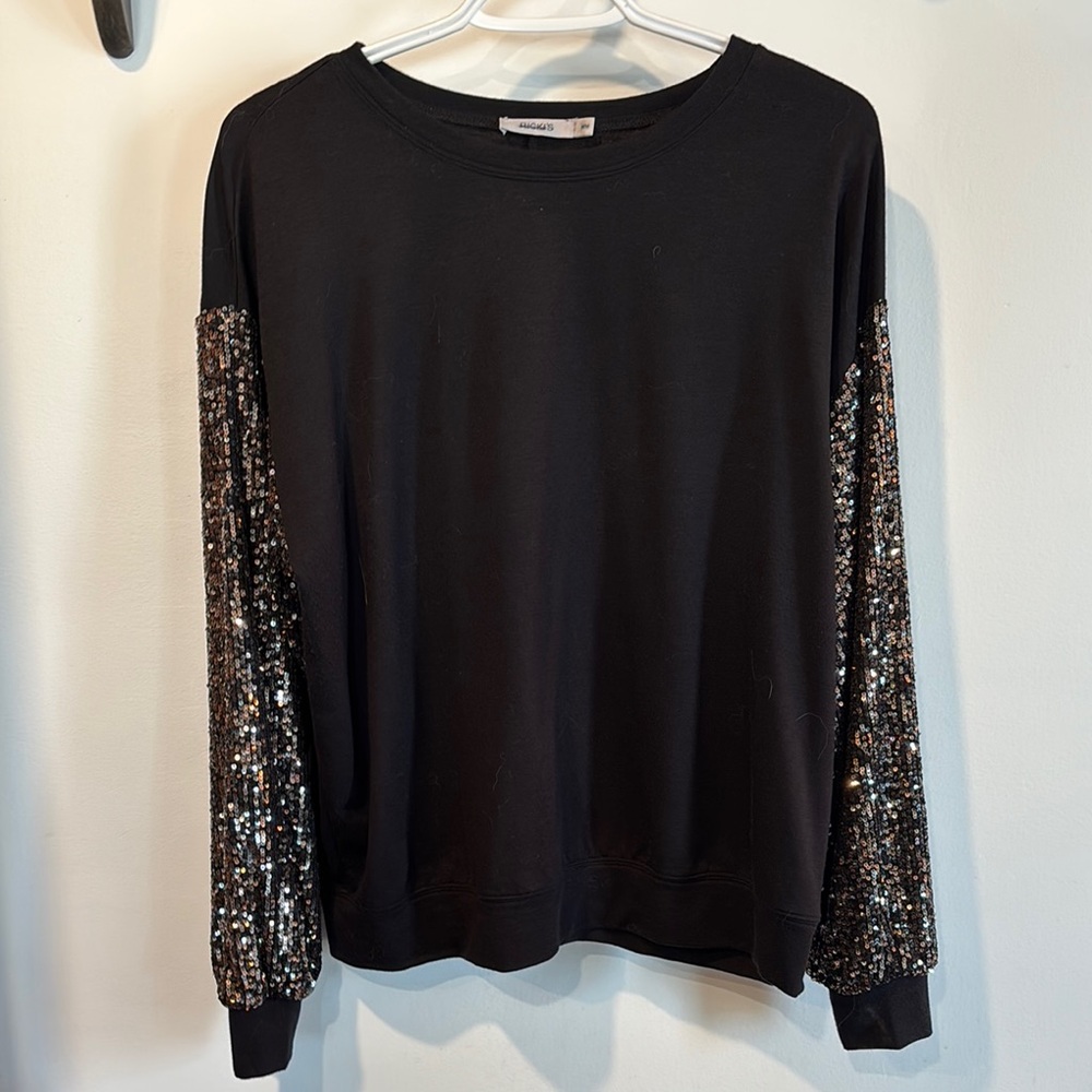 Black Sequin Sleeve Sweater